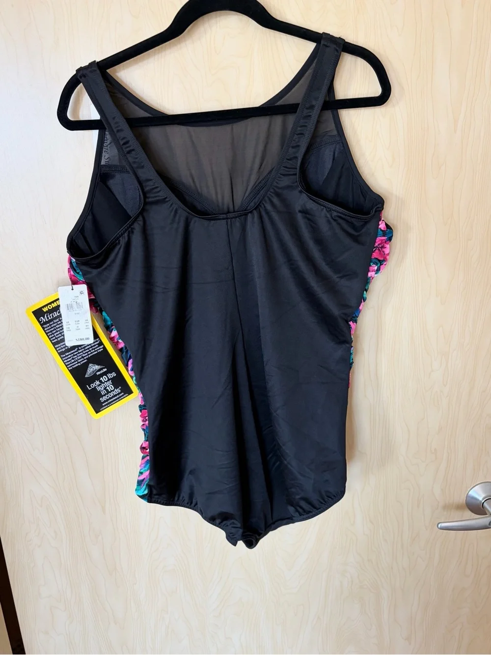 Miraclesuit Black One-Piece with Pink Floral Side Panels Plus size 22 NWT